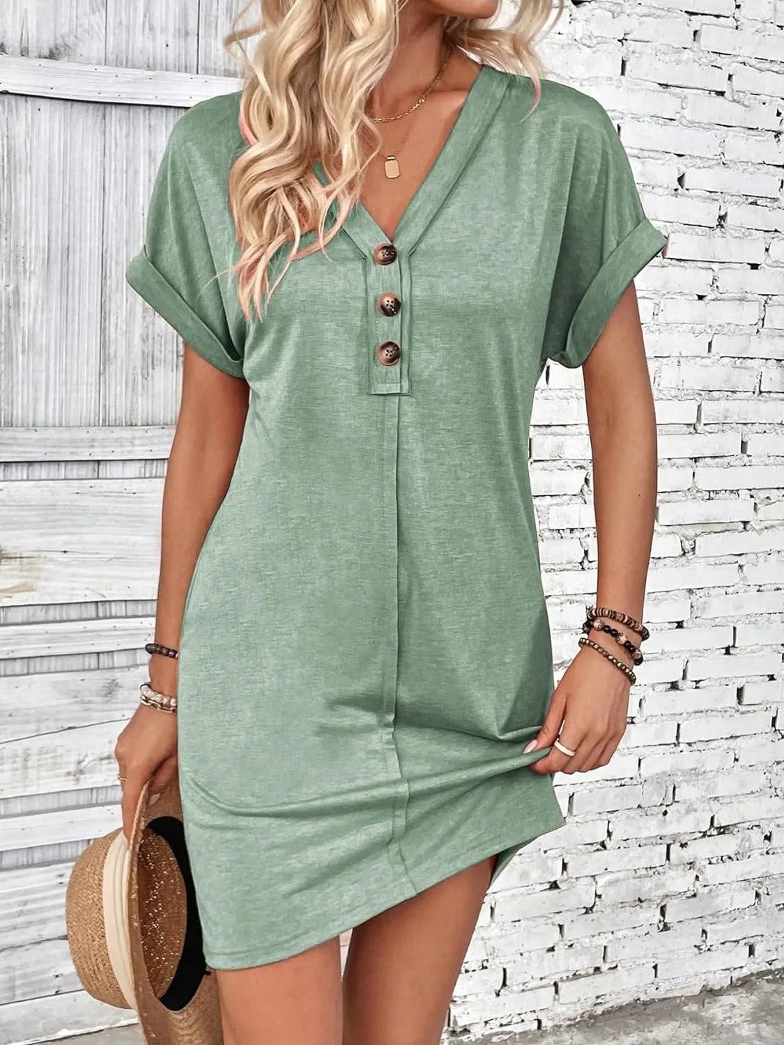 Comfy Cotton Blend T-Shirt Dress Casual Dresses