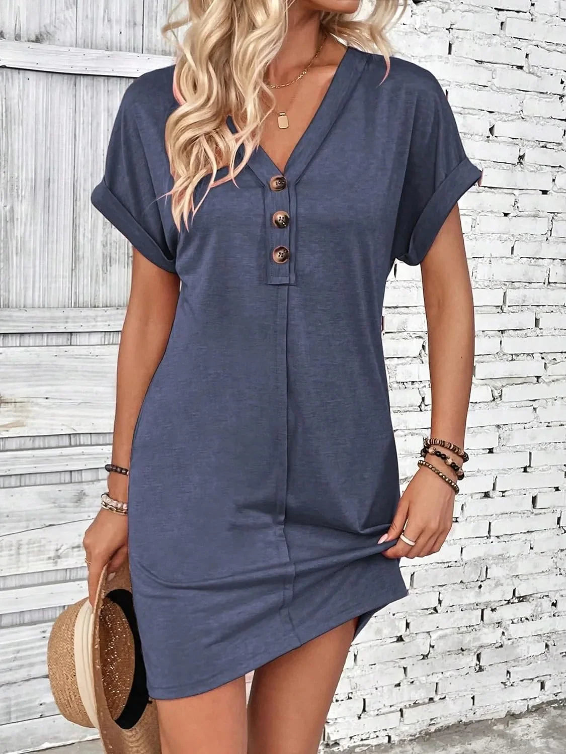 Comfy Cotton Blend T-Shirt Dress Casual Dresses