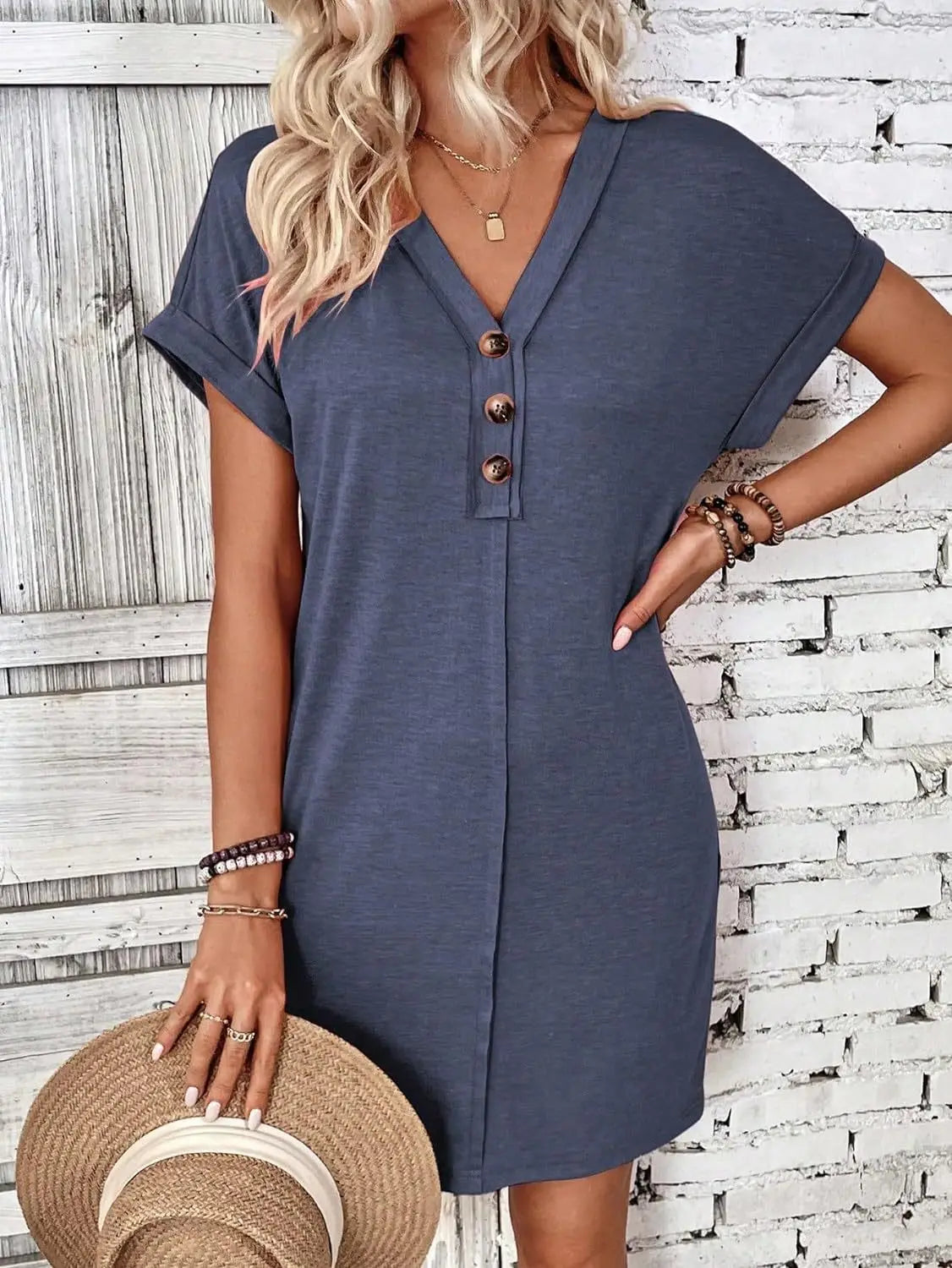 Comfy Cotton Blend T-Shirt Dress Casual Dresses