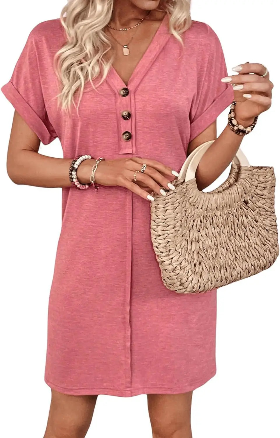 Comfy Cotton Blend T-Shirt Dress Casual Dresses