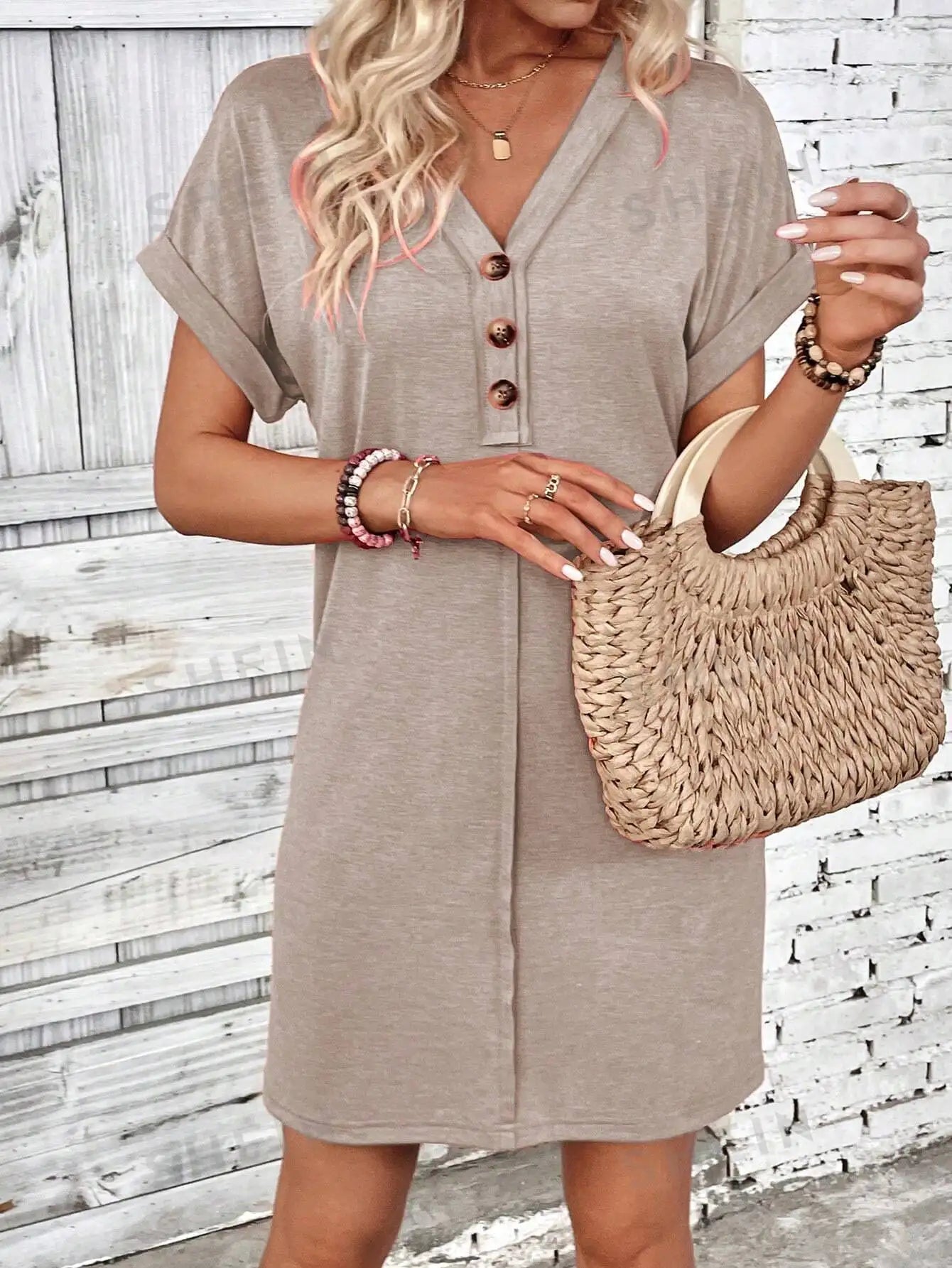 Comfy Cotton Blend T-Shirt Dress Casual Dresses