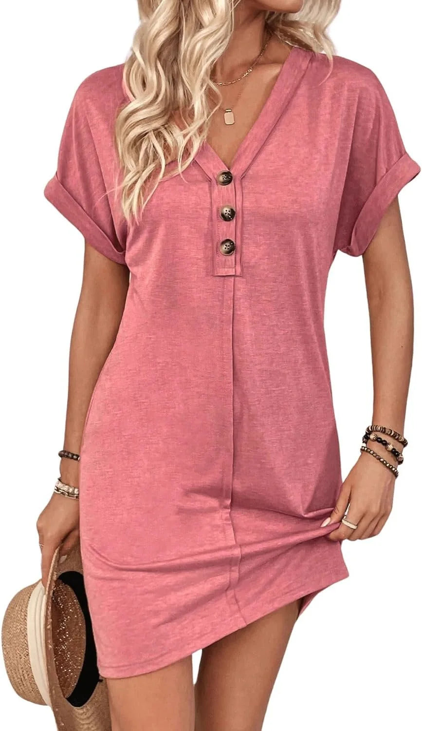 Comfy Cotton Blend T-Shirt Dress Casual Dresses