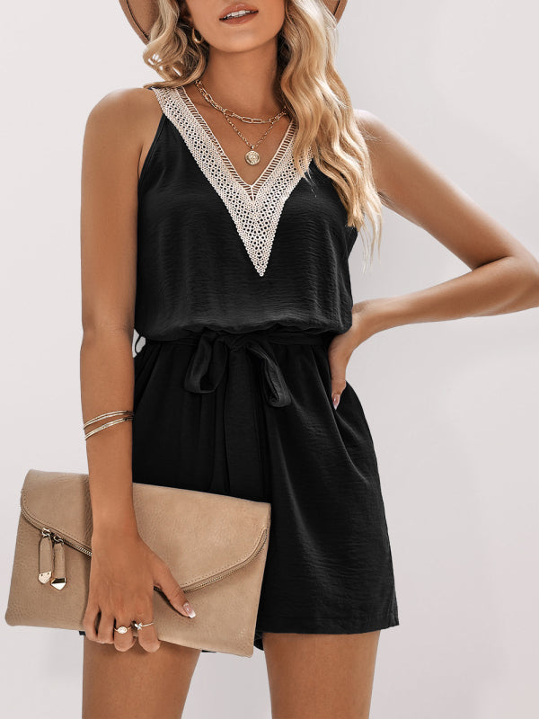 Casual Cami Romper with Lace Trim for Women Rompers