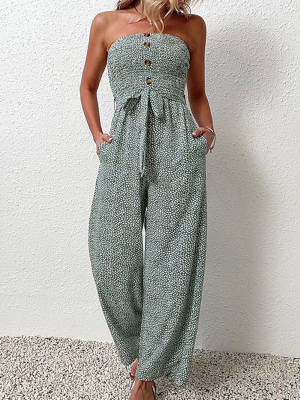 Animal Print Tube Jumpsuit - Belted Pantsuits Jumpsuit