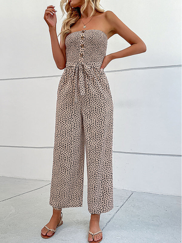 Animal Print Tube Jumpsuit - Belted Pantsuits Jumpsuit