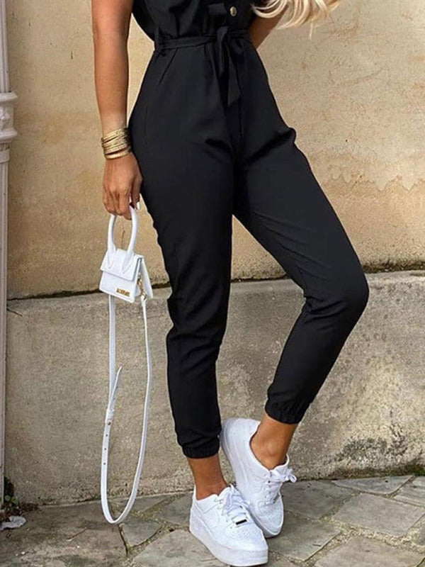 Casual Jumpsuit for Women | Shirt Pantsuit with Short Sleeves