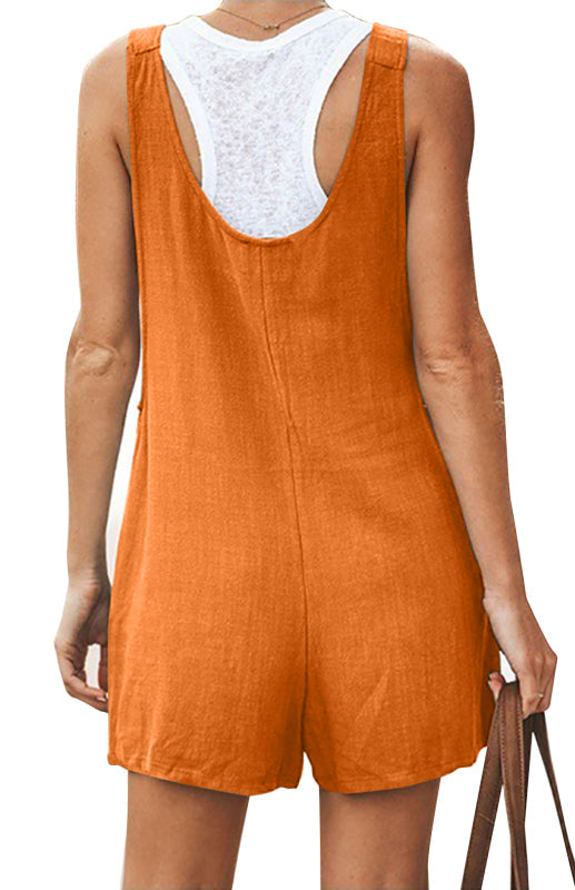 Button-Down Cotton Bib Shorts Overalls Rompers