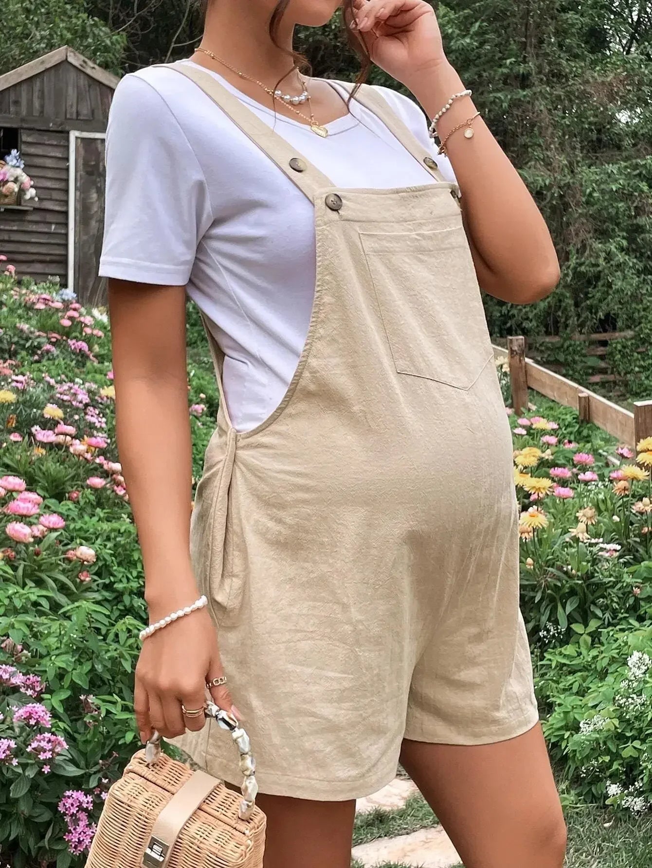 Comfy Cotton Solid Bib Shorts Maternity Romper Maternity