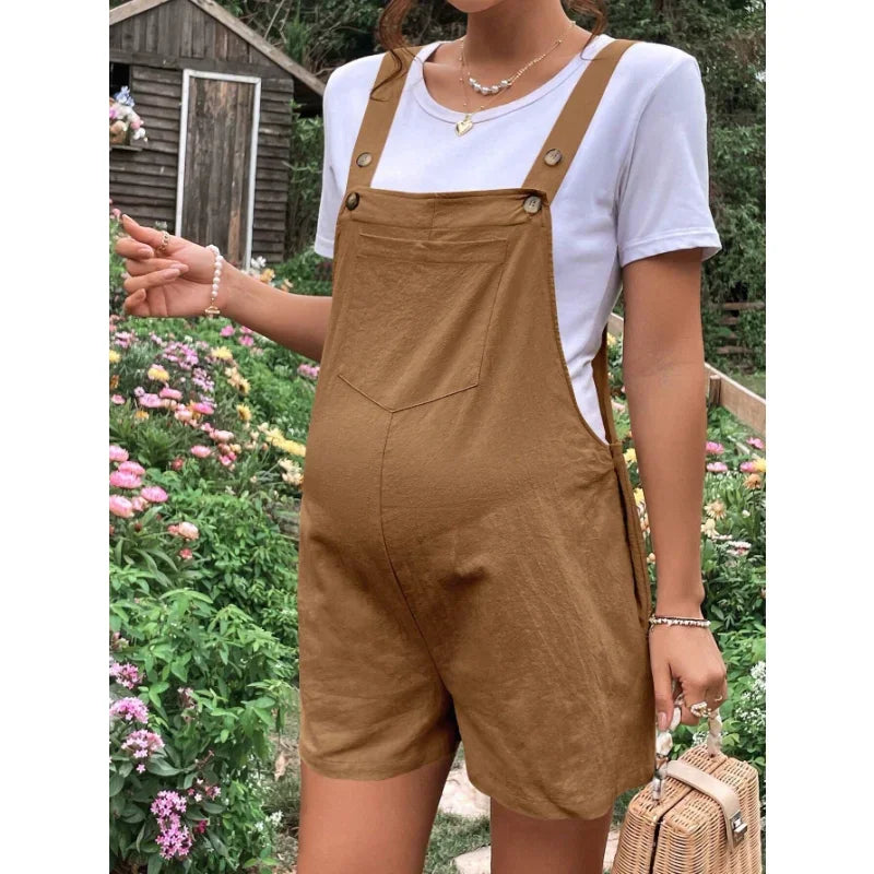 Comfy Cotton Solid Bib Shorts Maternity Romper Maternity