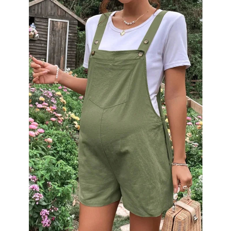 Comfy Cotton Solid Bib Shorts Maternity Romper Maternity