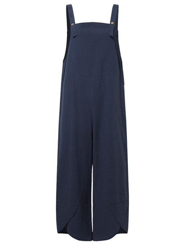 Playsuit in Solid Cotton Baggy Bib Overalls with Pockets	