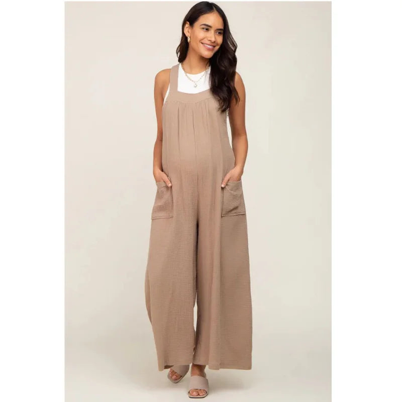 Maternity Cotton Bib Playsuit with Wide-Leg Design Maternity