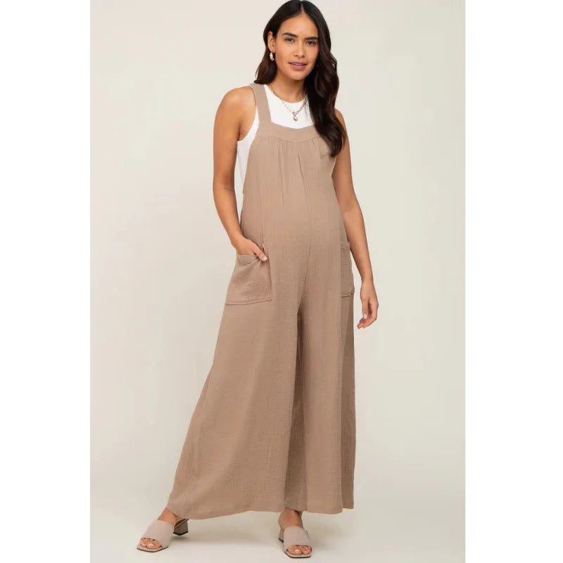 Maternity Cotton Bib Playsuit with Wide-Leg Design Maternity