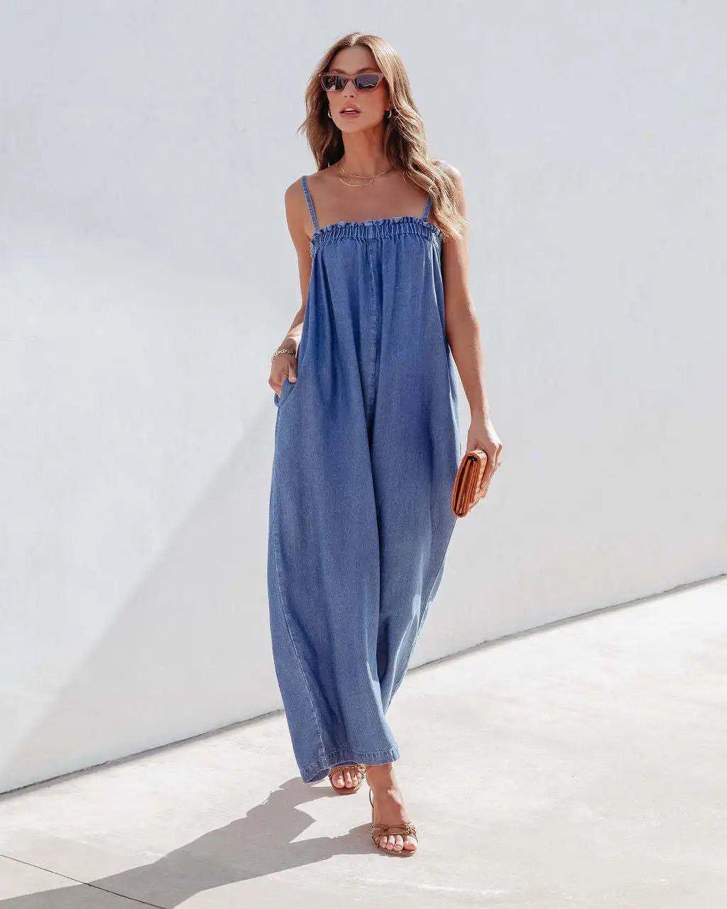 Relaxed Denim All-In-One Full-Length Women's Playsuit Jumpsuit