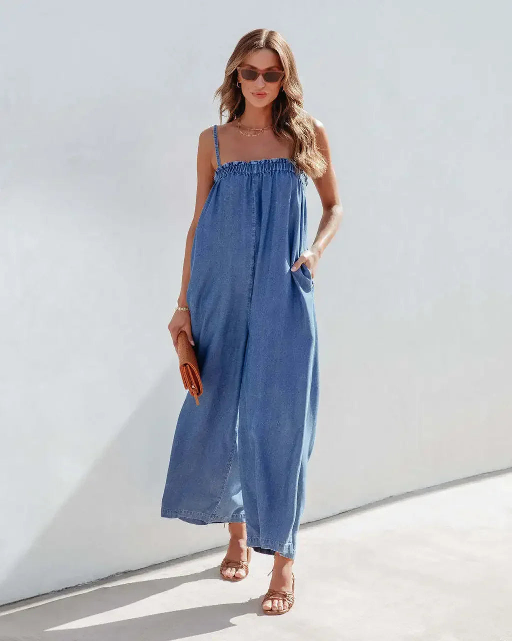 Relaxed Denim All-In-One Full-Length Women's Playsuit Jumpsuit