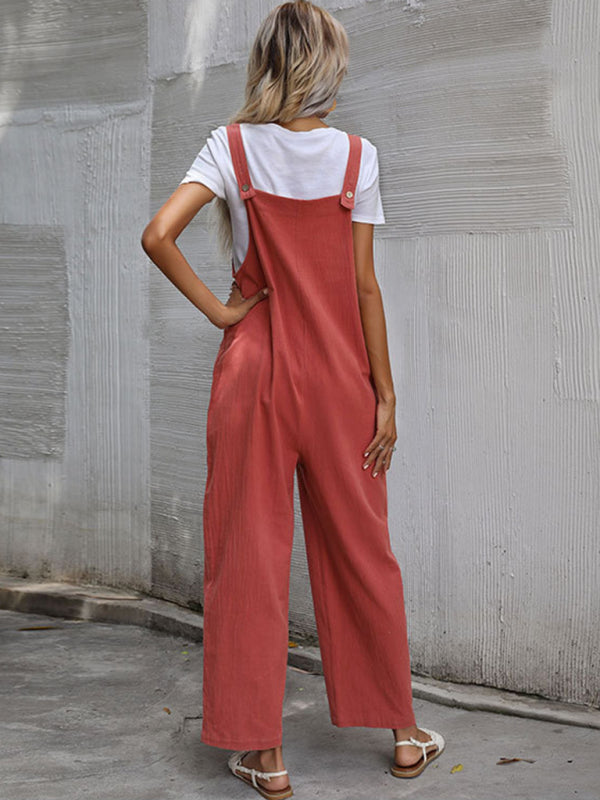 Solid Loose Bib Overalls - Flowy Harem Pantsuits Jumpsuit