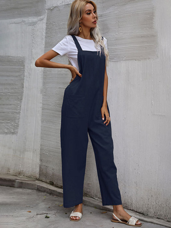 Solid Loose Bib Overalls - Flowy Harem Pantsuits Jumpsuit