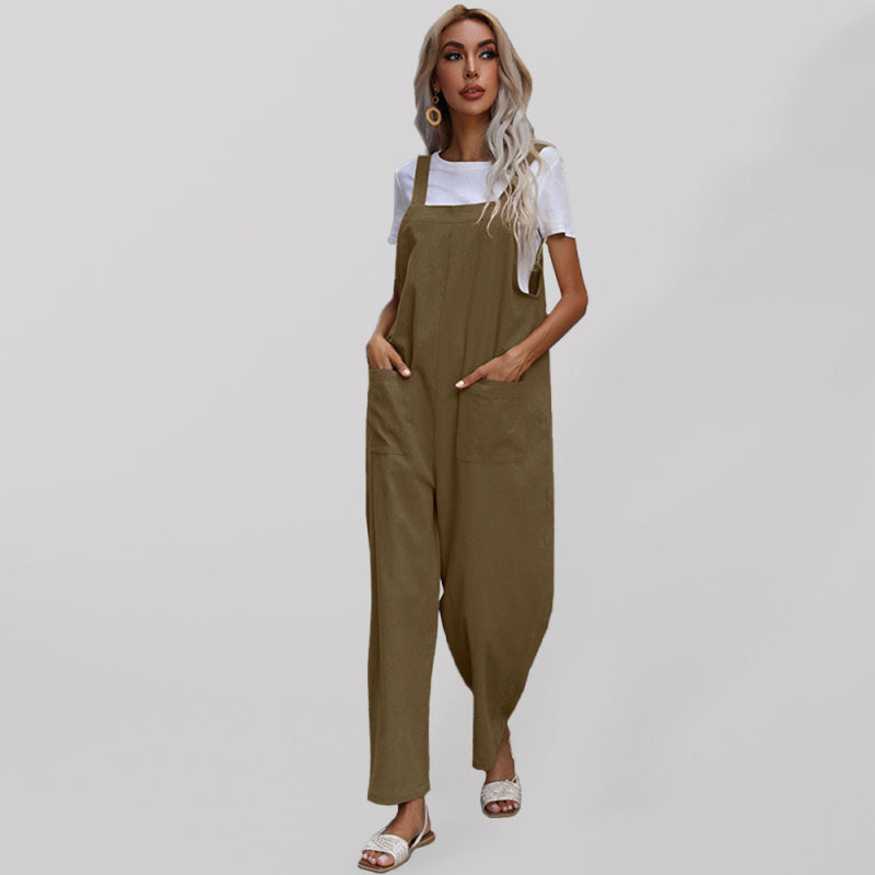 Solid Loose Bib Overalls - Flowy Harem Pantsuits Jumpsuit