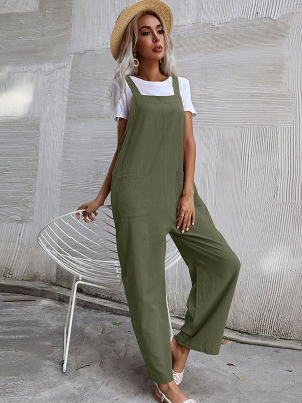 Solid Loose Bib Overalls - Flowy Harem Pantsuits Jumpsuit