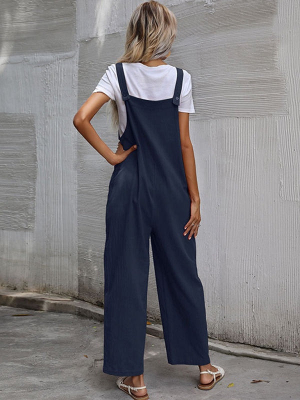 Solid Loose Bib Overalls - Flowy Harem Pantsuits Jumpsuit