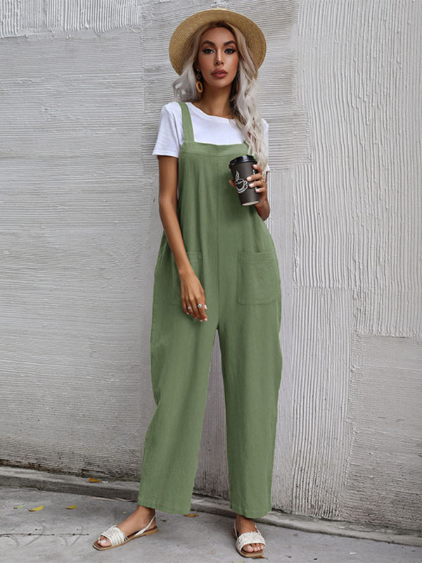 Solid Loose Bib Overalls - Flowy Harem Pantsuits Jumpsuit