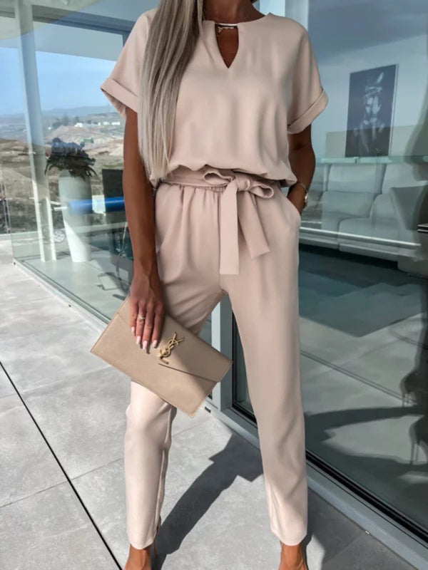 Solid Jumpsuit with Pencil Pants - Women’s Pantsuits Jumpsuits