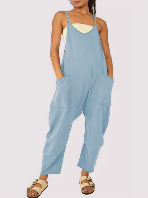 Solid Baggy Bib Overalls with Handy Pockets - Everyday Playsuit	