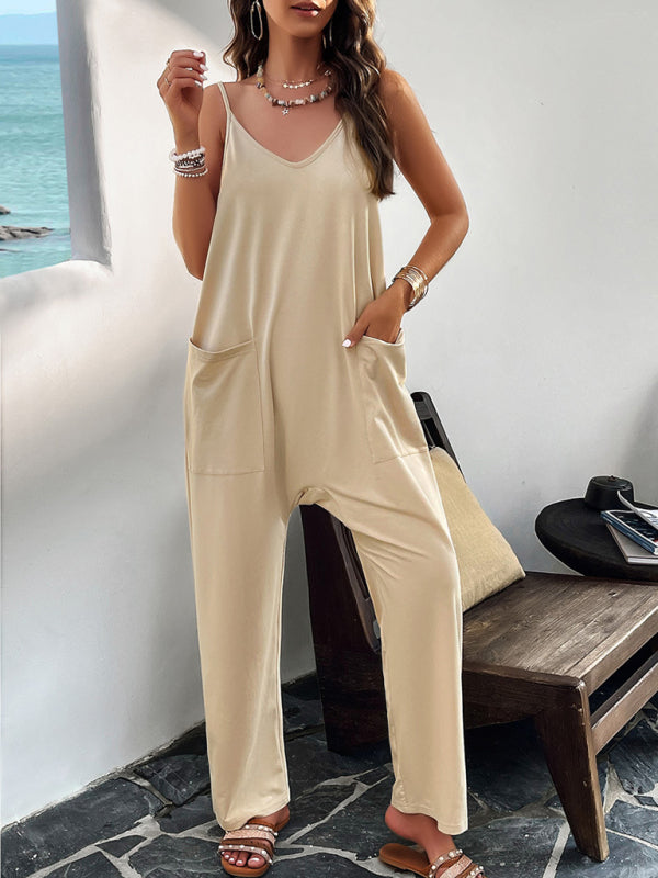 Solid Cotton Baggy Bib Overalls - Go-To Playsuit with Pockets	