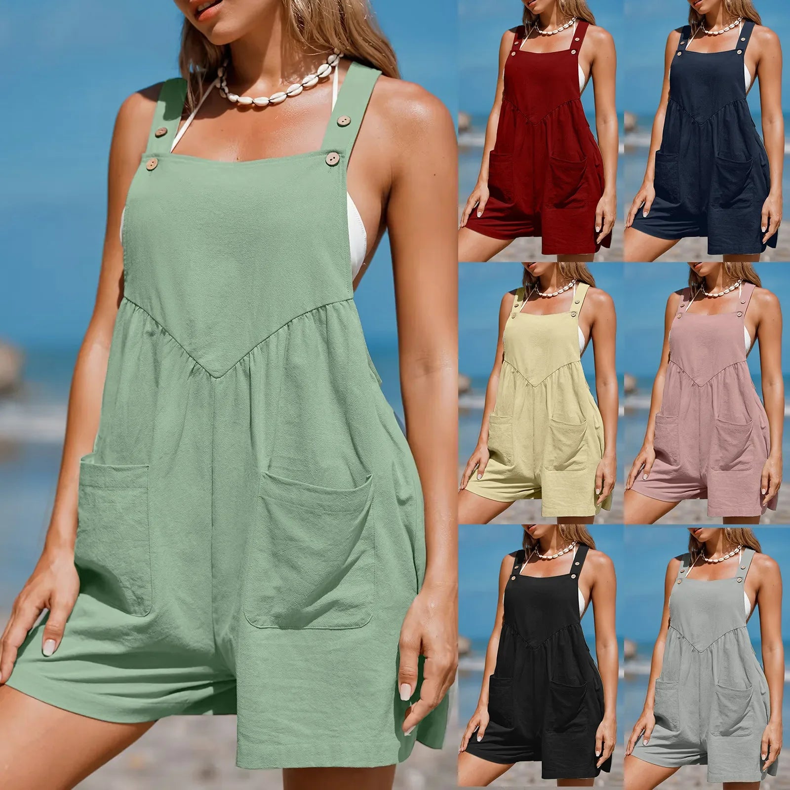 Wide-Shorts Bib Playsuit for Women's Casual Wear Rompers