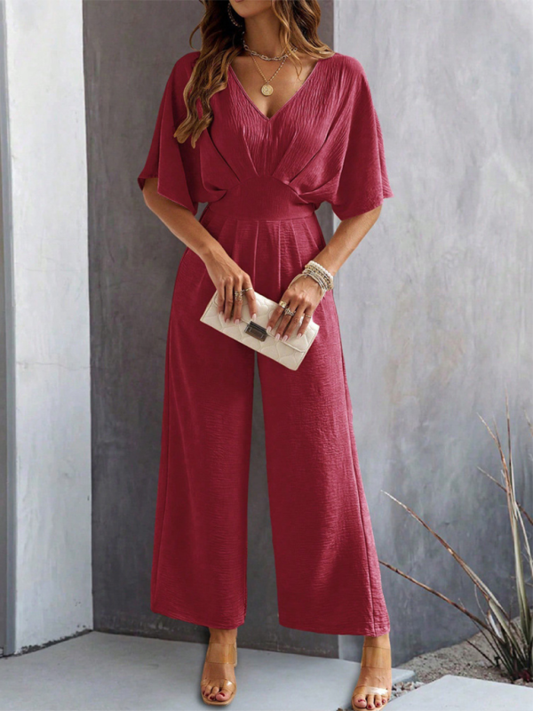 Women Elegant Batwing Sleeve Wide-Leg Jumpsuit Jumpsuits