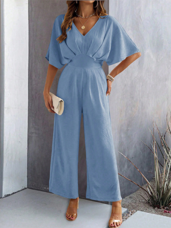 Women Elegant Batwing Sleeve Wide-Leg Jumpsuit Jumpsuits