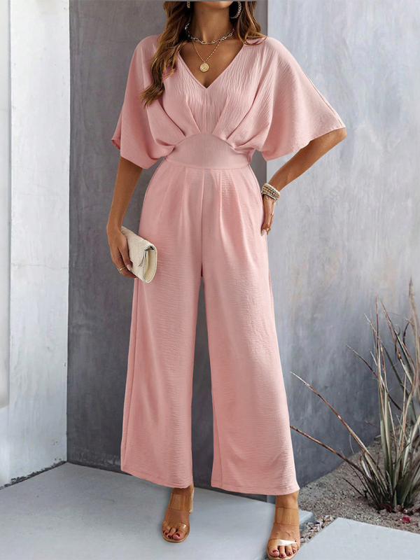 Women Elegant Batwing Sleeve Wide-Leg Jumpsuit Jumpsuits