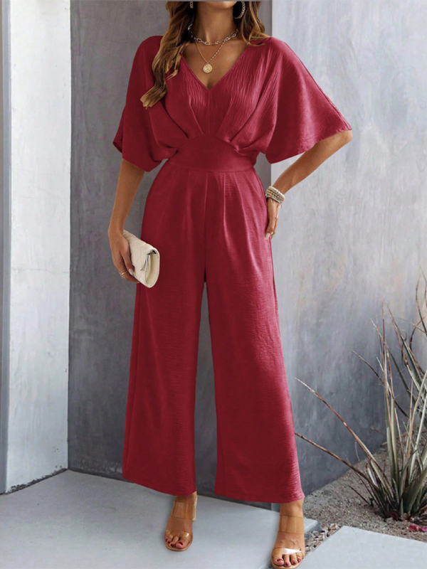 Women Elegant Batwing Sleeve Wide-Leg Jumpsuit Jumpsuits