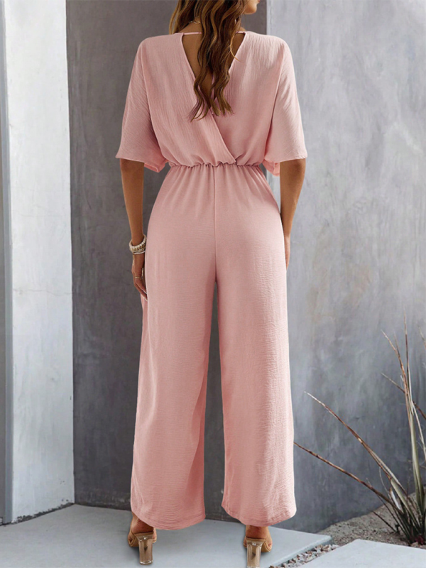 Women Elegant Batwing Sleeve Wide-Leg Jumpsuit Jumpsuits