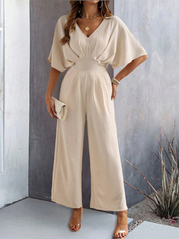 Women Elegant Batwing Sleeve Wide-Leg Jumpsuit Jumpsuits