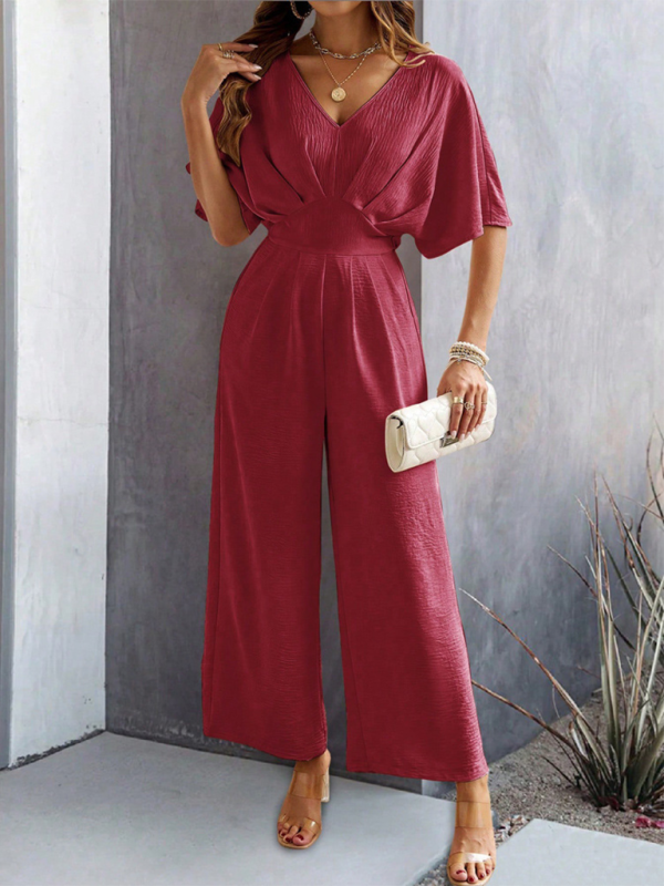 Women Elegant Batwing Sleeve Wide-Leg Jumpsuit Jumpsuits