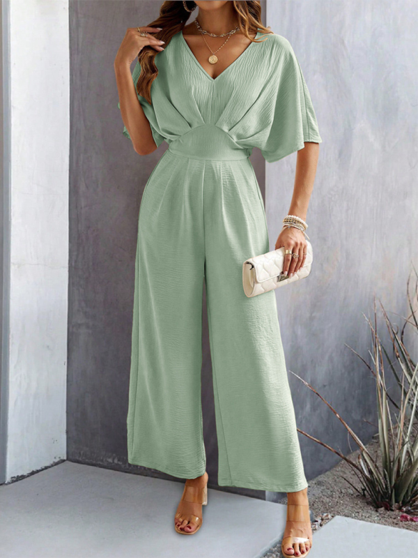 Women Elegant Batwing Sleeve Wide-Leg Jumpsuit Jumpsuits