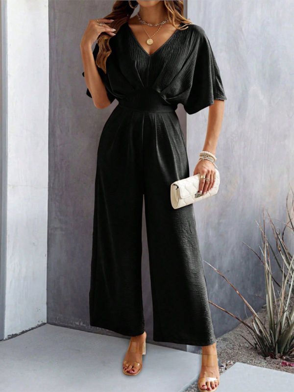 Women Elegant Batwing Sleeve Wide-Leg Jumpsuit Jumpsuits