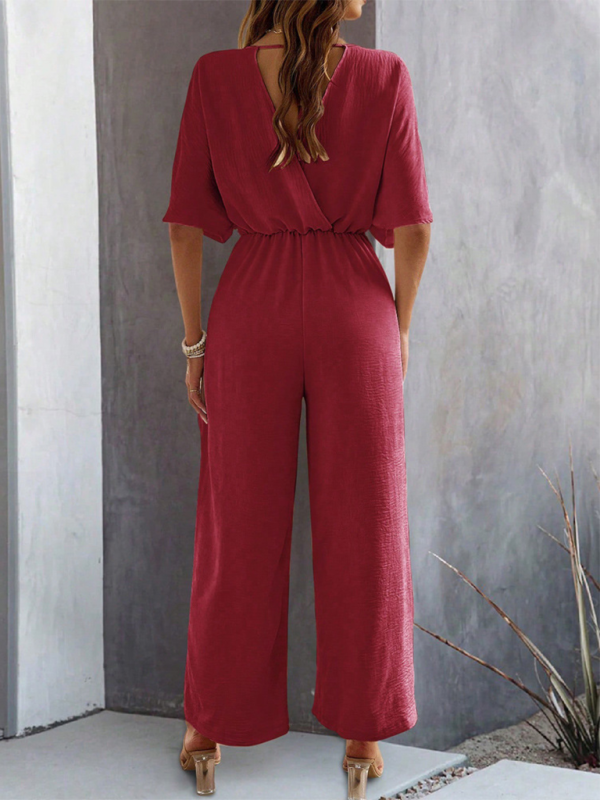 Women Elegant Batwing Sleeve Wide-Leg Jumpsuit Jumpsuits