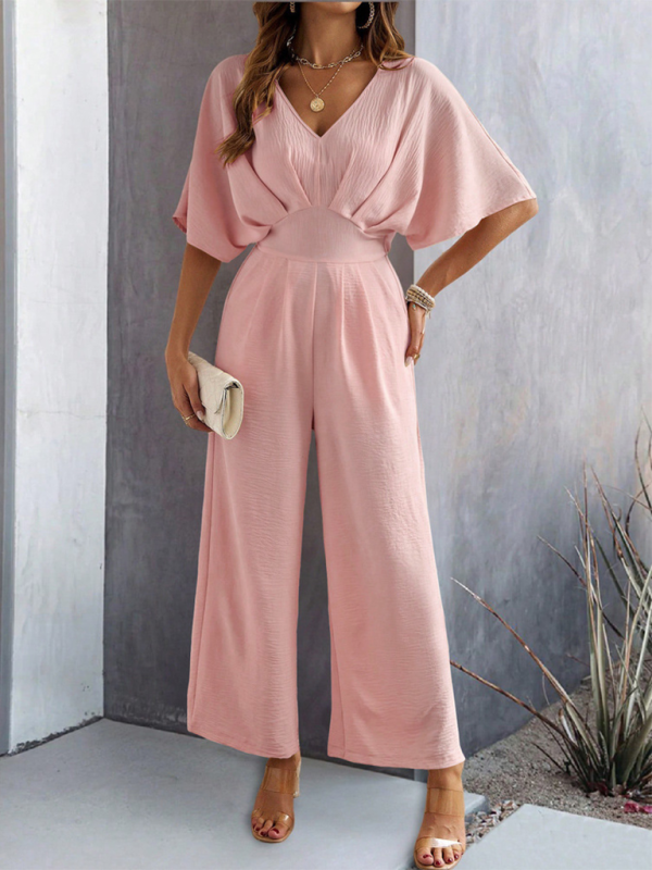 Women Elegant Batwing Sleeve Wide-Leg Jumpsuit Jumpsuits