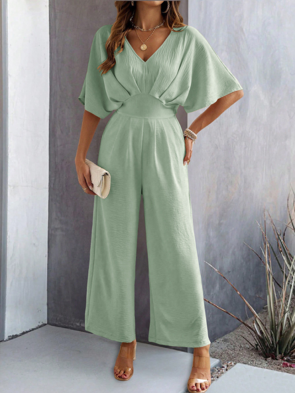 Women Elegant Batwing Sleeve Wide-Leg Jumpsuit Jumpsuits