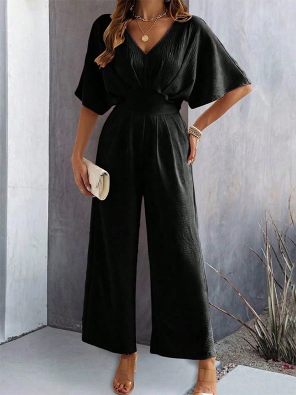 Women Elegant Batwing Sleeve Wide-Leg Jumpsuit Jumpsuits