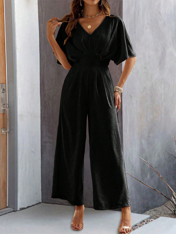 Women Elegant Batwing Sleeve Wide-Leg Jumpsuit Jumpsuits