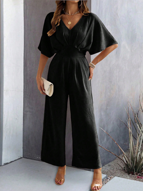 Women Elegant Batwing Sleeve Wide-Leg Jumpsuit Jumpsuits