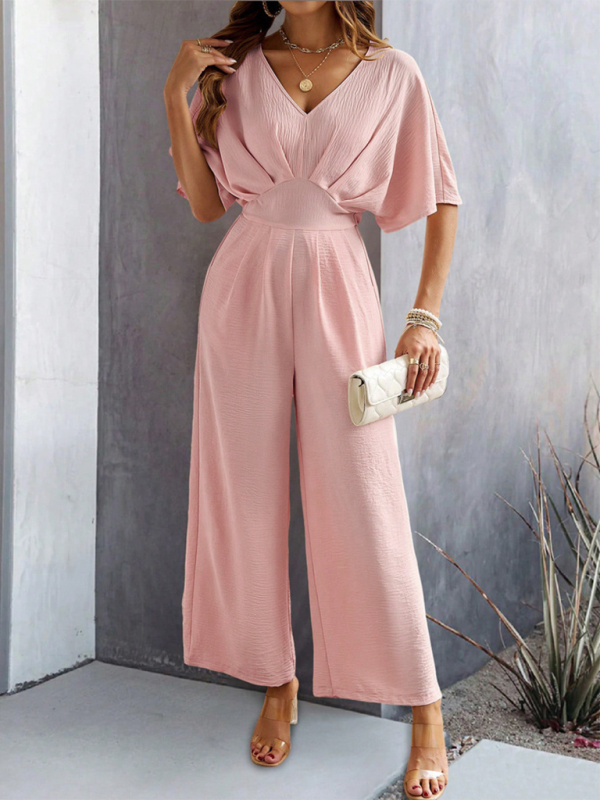 Women Elegant Batwing Sleeve Wide-Leg Jumpsuit Jumpsuits