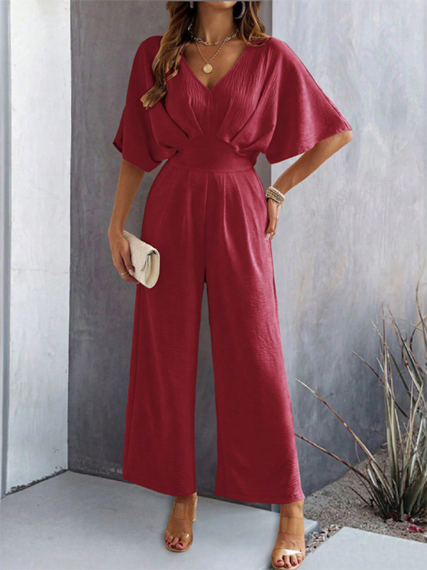 Women Elegant Batwing Sleeve Wide-Leg Jumpsuit Jumpsuits