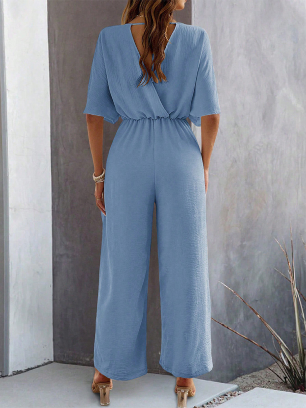 Women Elegant Batwing Sleeve Wide-Leg Jumpsuit Jumpsuits