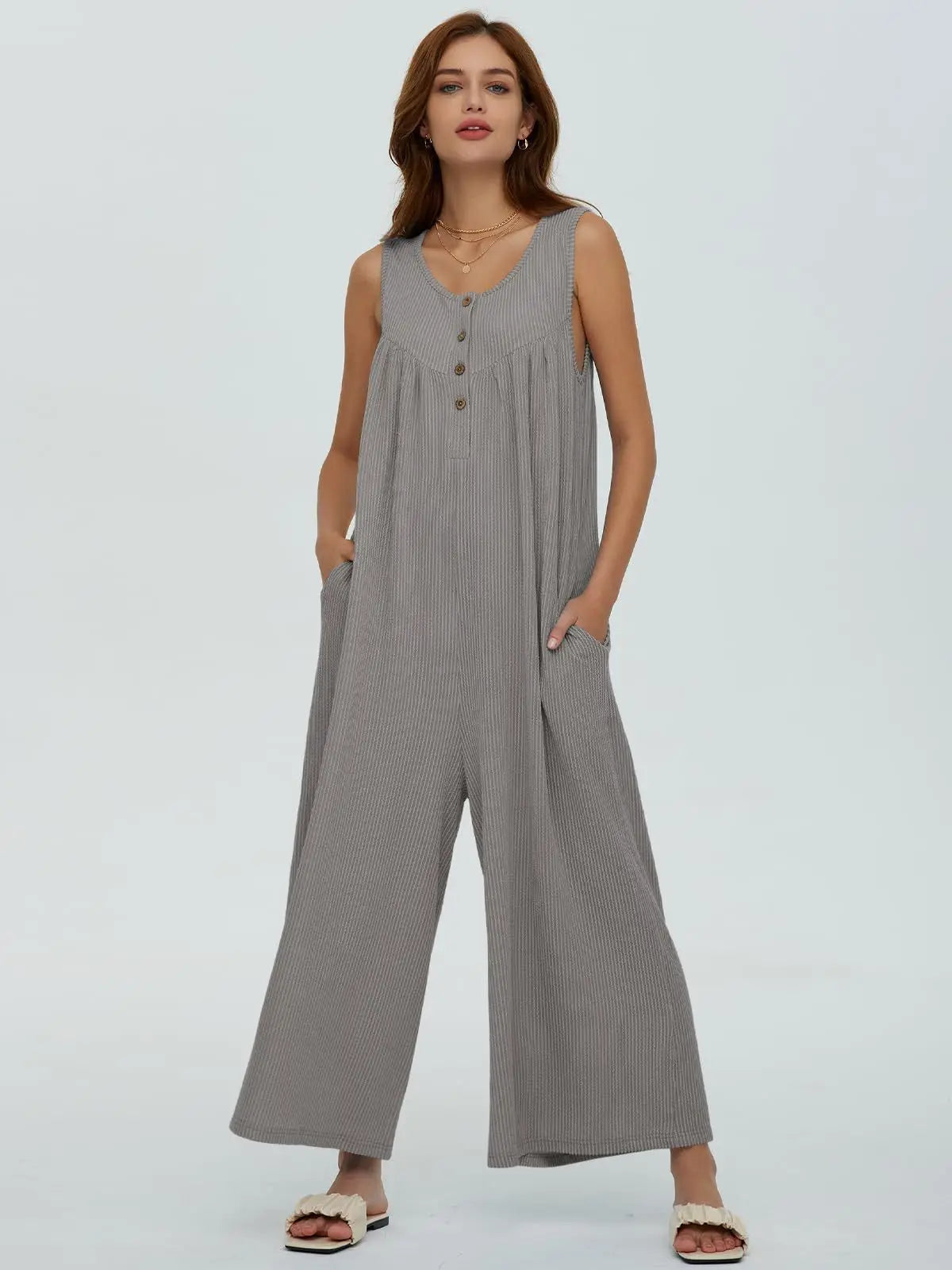 Women Textured Relaxed Fit Jumpsuit for Loungewear Jumpsuits