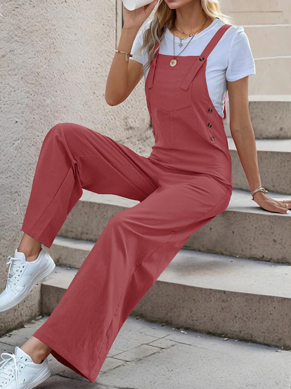 Women's Solid Bib Pants Overalls - Full-Length Utility Playsuit