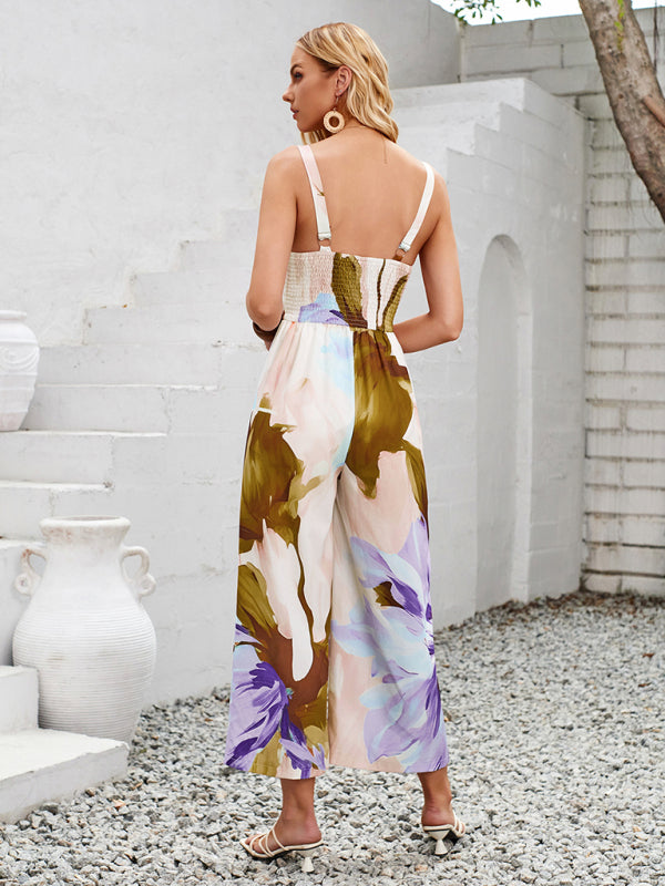 Women's Wide-Leg Cutout Jumpsuit in Floral Print Jumpsuits